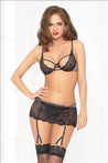 Lace Strappy Bra Set - Black - Large STM-10949L