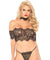 3 Pc Eyelash Strapless Crop Top With Cuff Sleeves Choker and Matching G-String - Black - Small/ Medium LA-81573BLKSM