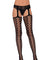 Faux Lace Up Dual Net Backseam Stockings With Attached Garterbelt - Black - One Size LA-1776