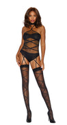 Criss-Cross Teddy Bodystocking - One Size - Black DG-0212BLKOS