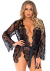 3pc Lace Teddy and Robe Set - Black - Small LA-86112BLKS