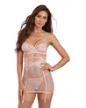 3 Piece Bra, Garterskirt, & G-String Set - Large - Peach DG-11480CHL