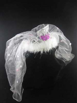 Flashing Bride-to-Be Tiara With a White Fur Veil OMG-AL-FT-BTBVS