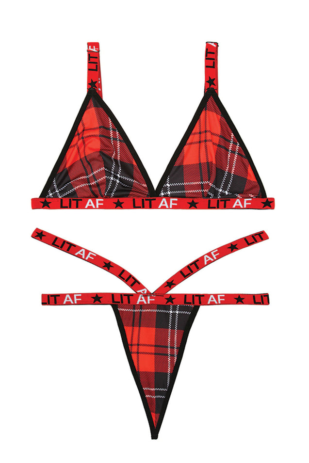 Lit Af Bralette and Thong Set - Red Plaid - L/xl FL-B-AF801LXL