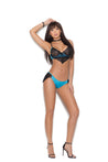 Satin and Lace Underwire Bralette With Adjustable Strap and Matching Lined Panty With Lace - Large - Blue / Black EM-5511-L