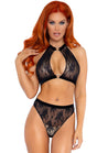 2 Pc Lace Halter Top and Panty Set - Black - S/m LA-86116BLKSM