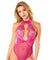 Embroidered Halter Bodysuit With Satin Trim - Festival Fuchsia - Large OH-52-10961FL