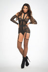 Chole See Through Me Corselette With Garters - Black - Large ALR-A1019-L