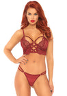 2 Pc Lace Bralette With Cage Strap O-Ring Bodice Detail and Matching G-String - Burgandy - Medium/ Large LA-81577BURML