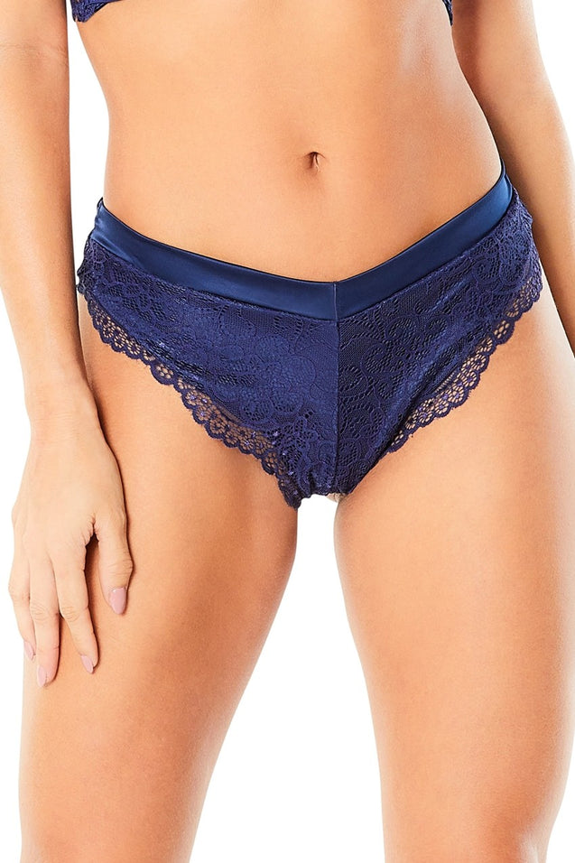 High Leg Lined Thong With Crossing Back Straps - Estate Blue - Medium OH-21-10823EBM