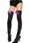 Skull Applique With Satin Bow Opaque Thigh Hi - One Size - Black / Purple ML-4267BLKPUR