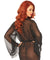 3 Pc Sheer Short Robe With Eyelash Lace Trim and Flared Sleeves - Black - M/l LA-86107BLKML