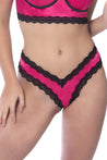 Satin Front High Leg Panty With Lace Edges and Mesh Back - Medium OH-23-10543-BRSBKM