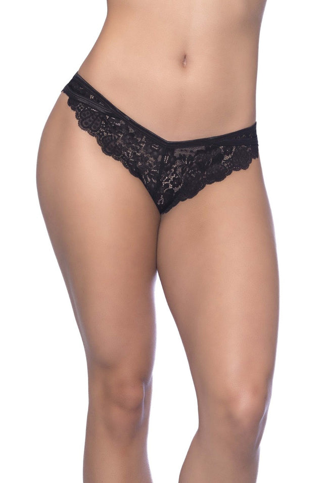 Cage Back Galloon Lace Boyshort With Wrap Around  Elastic Detail - 1x/2x - Black OH-24-10653-BK1X2X