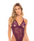 High Leg Lace Teddy With Open Cup and Crotch - Potent Purple - One Size OH-52-11230-PPUOS