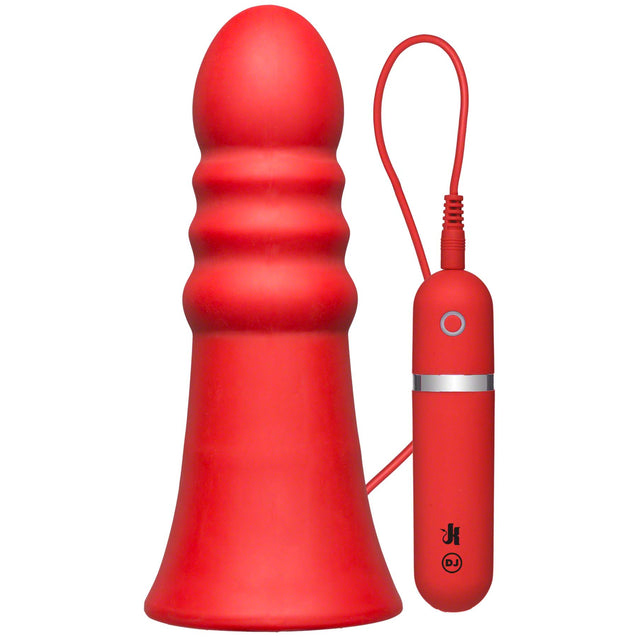 Vibrating Silicone Butt Plug - Ridged 8 - Red DJ2401-37-CD