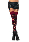Distressed Striped Thigh Highs  - One Size - Black/ Burgundy LA-6634BLKBUR