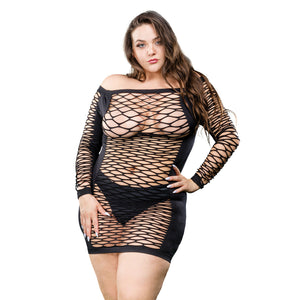 Ladies Long Sleeve Mesh Dress - Black - 1x-4x BH-69563CD-BK