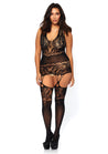 Floral Lace Bodystocking - Queen Size - Black LA-89224QBLK