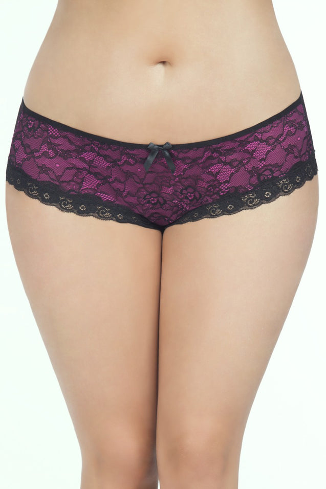 Cage Back Lace Panty - 1x2x - Black/pink OH-2028X-BKPK1X2X