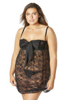 Lace Empire Babydoll With Functional Tie Shelf Cups G-String - Black - 3x/4x OH-75-10853X-BLK3X4X