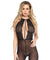 Backless Halter Keyhole Lace & Opaque  Bodystocking - One Size - Black LA-89207