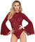 High Neck Stretch Lace Bell Sleeve Bodysuit - One Size - Burgundy LA-89208BUR