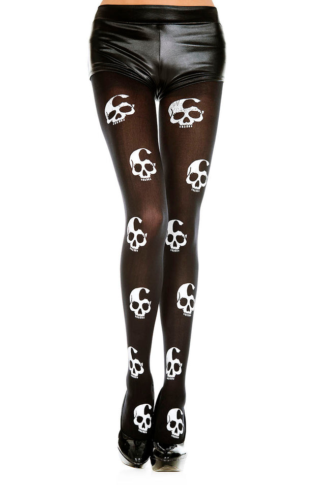 Skull Print Tights - One Size - Black / White ML-37349BLKWHT