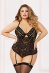 Lace & Zipper Teddy - 3x4x - Black STM-10873XBLK3X4X