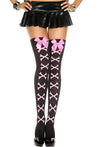 Cross Bone and Satin Bow Opaque Thigh Hi - One Size - Black / Pink ML-4550BLKPNK