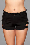 Denim Shorts With Belt Buckle Side Details and Faux Back Pockets - Medium BW-J10BKL