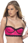 Longline Satin Balconette Bra With Lace Trimmed Edges and Removable Straps - Hot Pink - Small OH-13-10543BRSBK