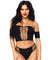 2 Pc Opaque Crop Top With Net Detail and Matching Thong Back Bottoms - One Size - Black LA-81572