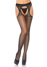 Spandex Sheer Scalloped Suspender Hose - One Size - Black LA-1904BLK