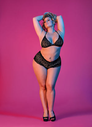 Sexy Time Triangle Bra and Cheeky Short Set - Black - 1x-3x MS-M199BLK2XL