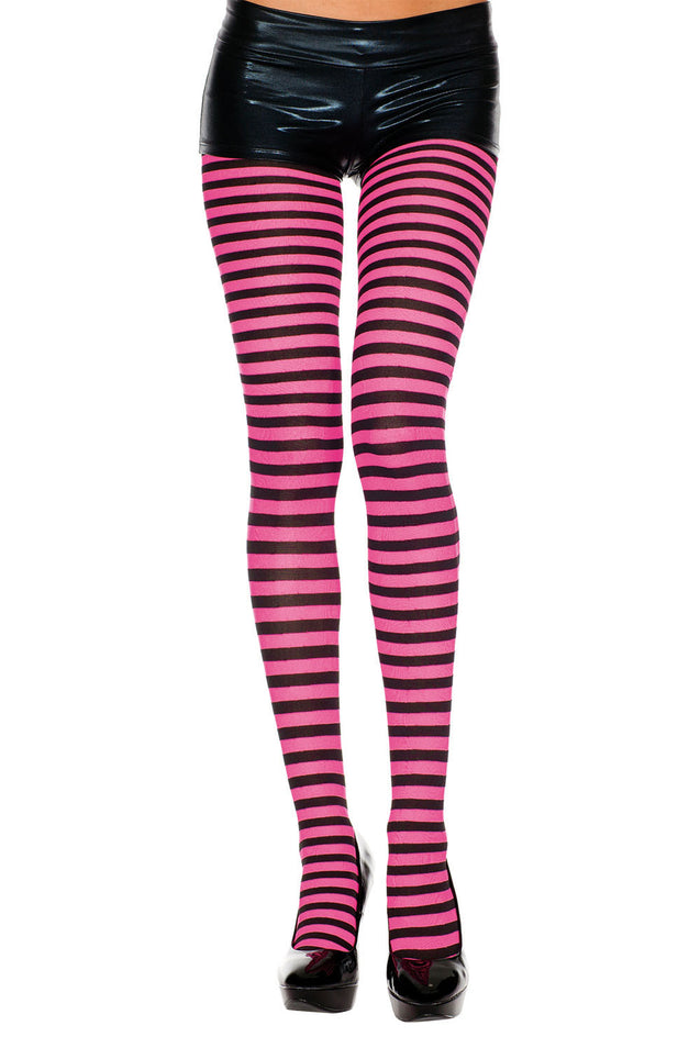 Striped Tights - One Size - Black / Fuchsia ML-7471-BLKFUCHSIA