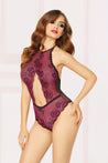 Crossed Dye Lace Bodysuit - One Size - Black - Wine STM-10858PBLKWN